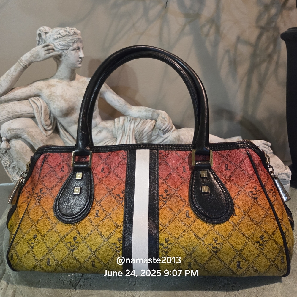 L.A.M.B. Gwen Stefani Rasta Esquival Satchel Designer Leather Celebrity #148